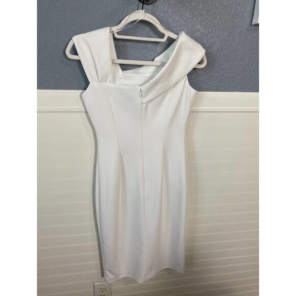 Vince Camuto White Asymmetric-Neck Sheath Dress - Picture 8 of 13